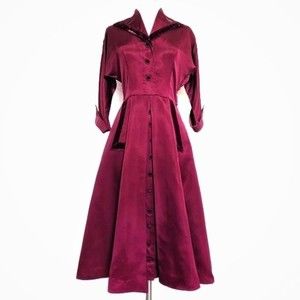 \Vintage 1950s Red Taffeta Velvet Trim Dress Partys Holidays R&K Original
